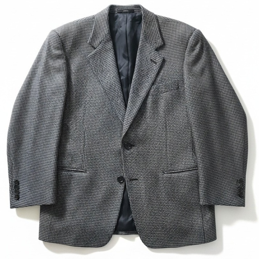 Canali Proposta Grey Houndstooth Wool Blazer, Men's 52R Sport Coat, Italian Made